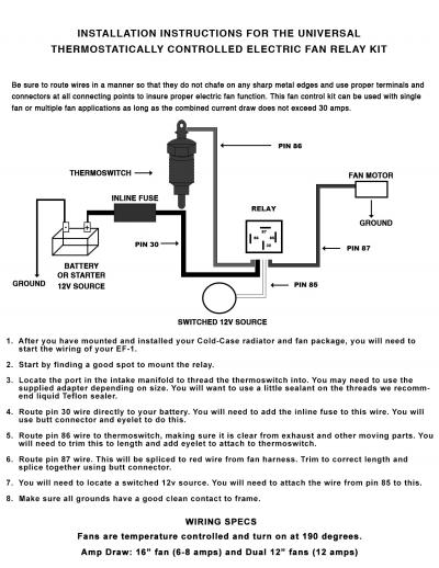 Electric Fan Relay Wiring Kit Cold Case Radiators Cold Case Aluminum Performance Radiators